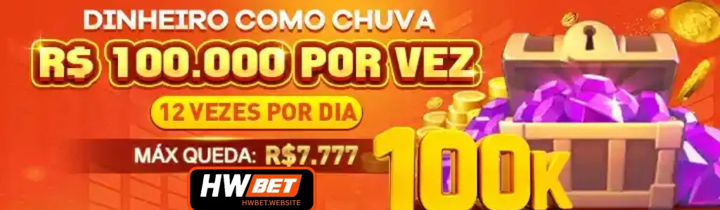 Promoção Dinheiro Como Chuva no HWBET com bônus de até R$100.000